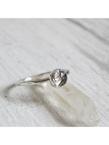 Tourmalated Natural Quartz Fine Silver Ring, Smooth, Branch, or Hammered Textured Style Tourmaline Ring