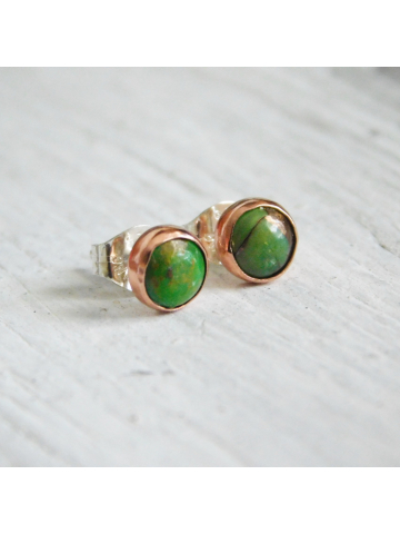5mm Green Mohave Turquoise Studs in Copper and Sterling Silver Settings, December Birthstone