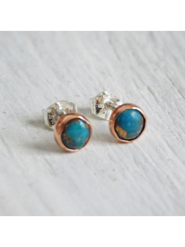 5mm Mohave Turquoise Studs in Copper and Sterling Silver Settings, December Birthstone