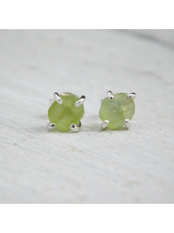 Rough Natural Peridot Fine Silver Earrings, August Birthstone, Peridot Post Earrings, Raw Peridot Studs