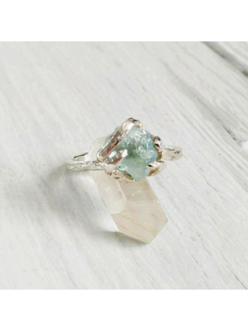 Aquamarine Raw Stone Fine Silver Bypass  Ring,Size 7 1/2 "can be resized" March Birthstone, Engagement Ring, Birthstone Ring