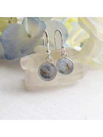 Sterling Silver Eco Resin Pale Blue Dandelion  Dangle Earrings