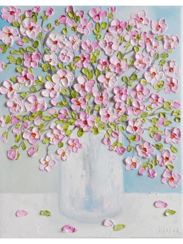 Cherry Blossom Oil Impasto Painting, Custom Painting, Choose your size