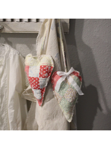 Primitive Tattered Double Hanging Quilted Hearts, Peg Hearts,