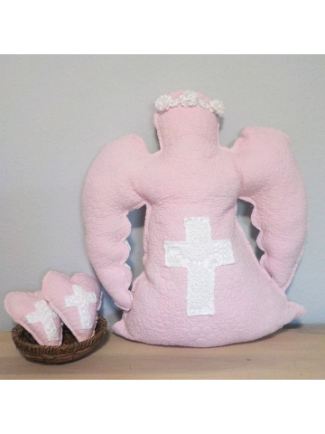 Vintage Quilt Guardian Angel Cross Pillow, Nursery Decor, Old Quilt Angel Pillow, Christian