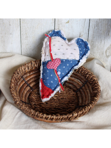 Primitive 1950's Quilted Heart, Bowl Filler, Hanging Quilted Heart, Memorial Day, 4th of July