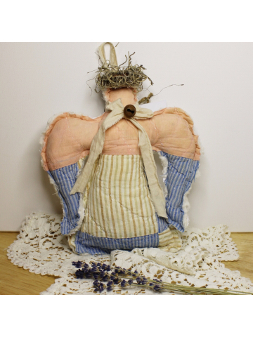 Vintage 1950's Quilted Angel , Primitive Feed Sack Quilt Peg Angel, Cupboard Angel, Nursery Angel