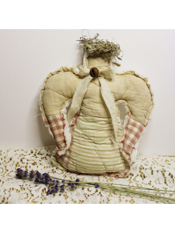 Vintage 1950's Quilted Angel , Primitive Feed Sack Quilt Peg Angel, Cupboard Angel, Nursery Angel
