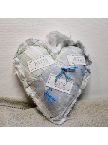 Faith, Hope and Love Vintage Quilted Hanging Heart, Farmhouse Decor, Peg Heart Hangers, Bowl Fillers