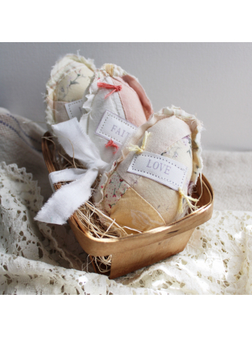 Hope, Faith, & Love Quilted Fabric Eggs in a Basket, Basket of  Three Eggs, Easter Eggs