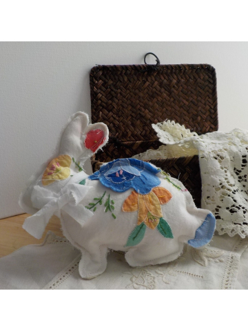 Vintage Embroidery Linen Bunny/ Hanging Bunny/ Bowl Filler/ Cupboard Ornament