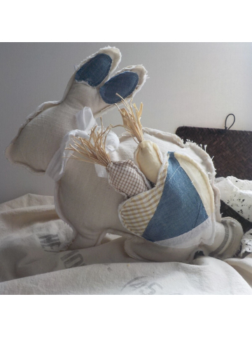 Antique Quilt Feed Sack Bunny Rabbit/ Vintage/ Farmhouse Decor
