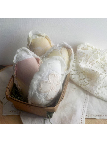 Vintage Quilted Fabric Eggs in a Basket, Basket of Eggs, Easter Eggs