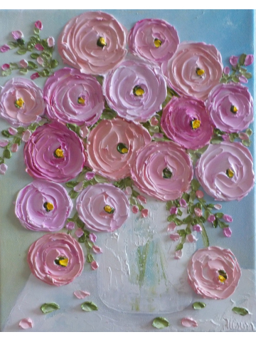 Mixed Ranunculus Custom Oil Painting, Oil Impasto Ranunculus Painting