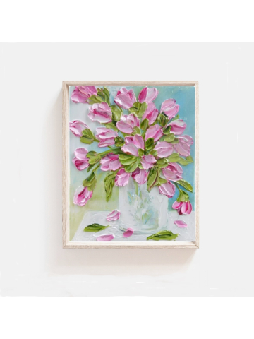 Custom Tulip Impasto Oil Painting, Tulip floral painting