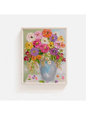 Custom Impasto Zinnia Flower Painting, Impasto Oil Painting, Summer Bouquet