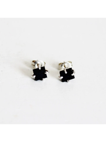 Black Tourmaline Crystal Earrings, Fine Silver and Black Tourmaline Earrings, Raw Stone Black Tourmaline Claw Earrings
