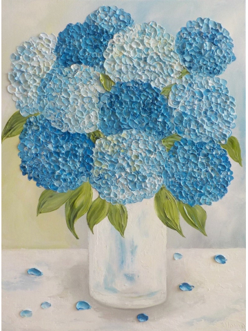 Hydrangea Oil impasto Painting, Vase of Hydrangea's Fine Art Oil Painting