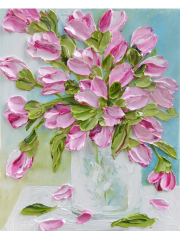 Custom Tulip Impasto Oil Painting, Tulip floral painting