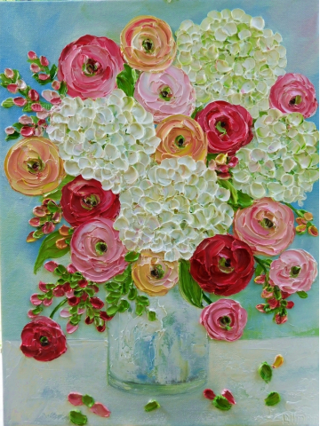 Custom Painting,White Hydrangea and Mixed Ranunculus Oil Painting, Choose Size