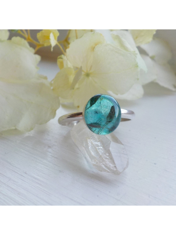 Sterling Silver Aqua Dandelion Ring, Make a Wish , Dandelion Stacking Ring