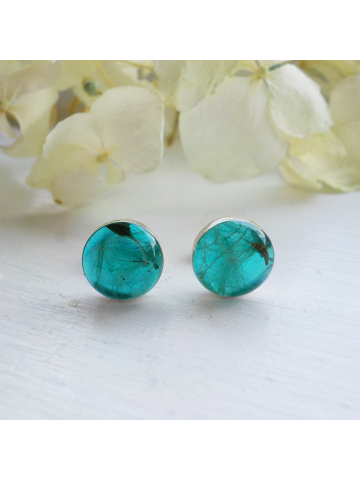 Dandelion Seed 8 mm Studs, Sterling Silver Eco Resin Aqua Blue Dandelion Studs, Dandelion Seed Earrings