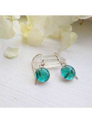 Dandelion Seed French Wire Dangle Earrings, Sterling Silver Eco Resin Aqua Blue Dandelion Earrings, Dandelion Seed Earrings