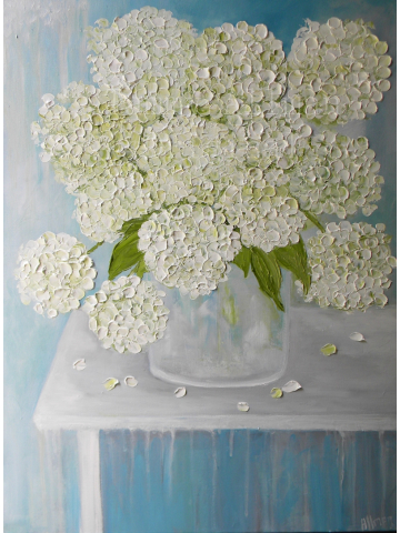 Custom Order Oil Painting, White Hydrangea Fine Art Oil Painting,  White Hydrangea, Fine Art,