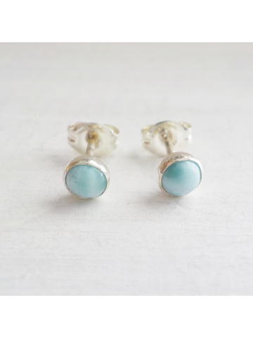 4mm Larimar Stone Cabochon Fine Silver Studs , Beach Earrings, Dolphin Stone