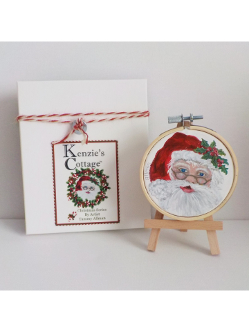 Original Custom Santa Watercolor on Canvas with Easel , Christmas Ornament, Christmas Decor