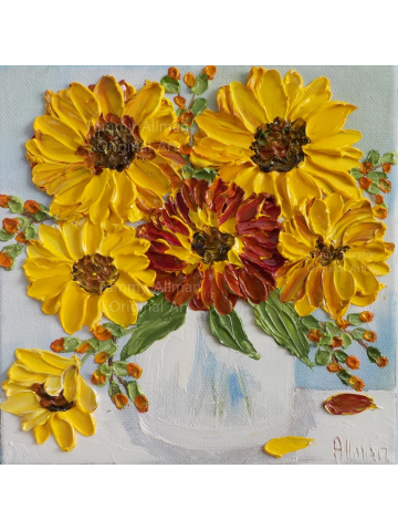 Original Variegated Sunflower Painting , Abstract Painting, Modern Sunflower Art,