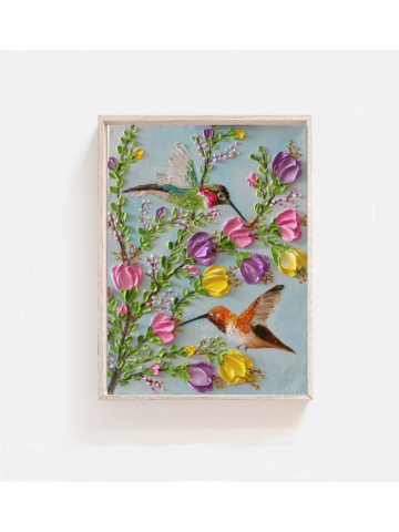 Anna and Rufous Hummingbird Impasto Painting, Hummingbird Oil Painting, Bird Painting