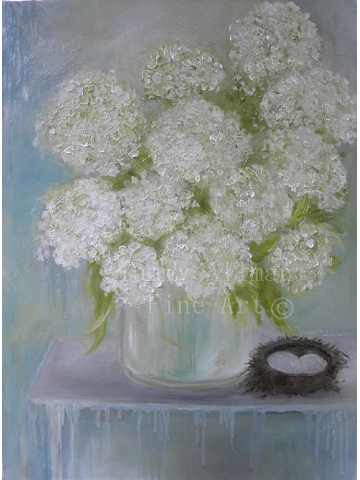 Hydrangea and Bird Nest Oil Painting