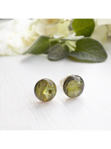 Sage and Thyme Eco Resin Sterling Silver Studs, Herbal Studs