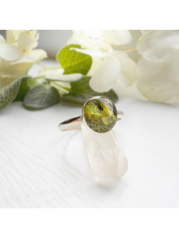 Sage and Thyme Eco Resin Sterling Silver Ring, Herbal Dried Flower Ring