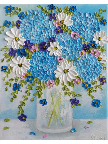 Whimsical Airy Hydrangeas and Wildflowers Oil Impasto Painting, Custom Oil Impasto Painting,