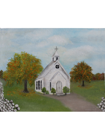 Autumn Old Church and Cotton Field Oil Impasto Painting, "Grace & Fall Cotton", Custom Church Landscape