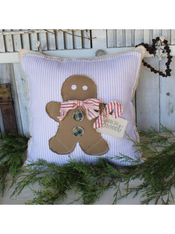 Oh So Sweet Gingerbread Christmas Pillow with Candy Cane