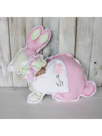 Large Vintage Quilt Easter Flower Bunny Pillow Farmhouse