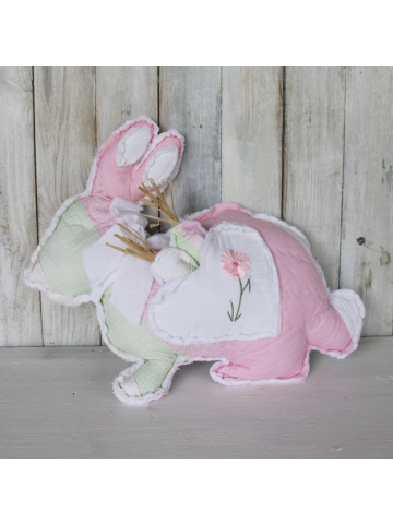 Large Vintage Quilt Easter Bunny Pillow/Carrots/Farmhouse