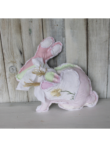 Antique Quilt Ribbon Flower and Carrot Bunny Rabbit Pillow/ Vintage/ Farmhouse Decor