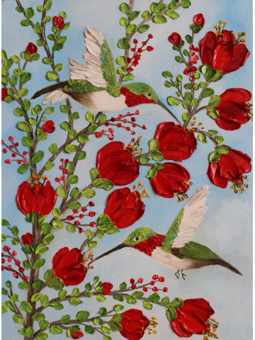 Broad-Tailed Hummingbird Oil Impasto Painting, Custom Hummingbird Oil Painting, Bird Painting