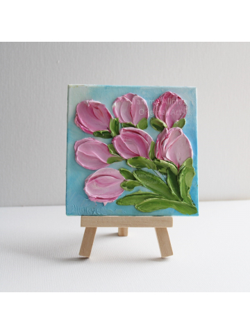 Pink Tulip Impasto Painting with Easel