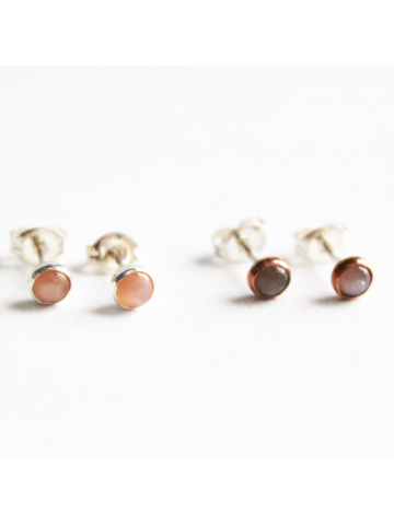 4mm Peach Moonstone Studs, Peach Moonstone Earrings