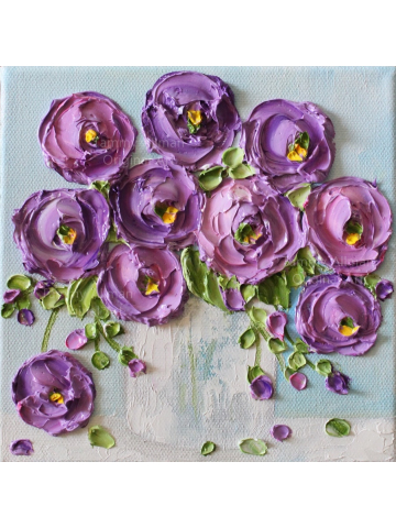 Purple Ranunculus Oil Impasto Painting, 5" x 7" Ranunculus Flower Painting