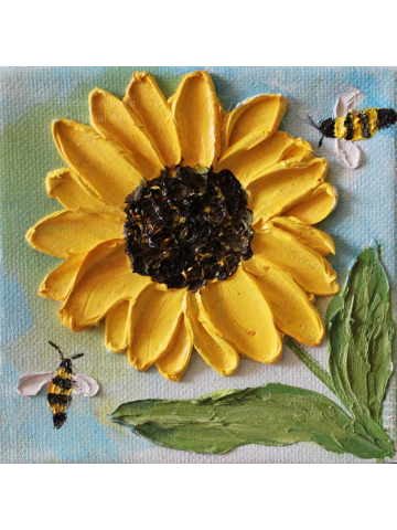 4" x 4" Original Small Yellow Sunflower Painting ,Abstract Painting, Modern Sunflower Art,