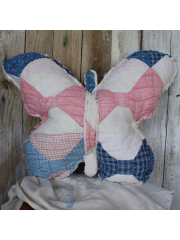 Vintage Quilt Butterfly Pillow, Farmhouse pillow, Nursery Pillow, Garden Pillow