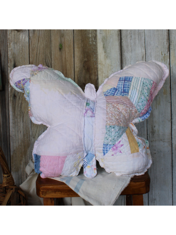 1960's Antique Quilt Butterfly Pillow, Farmhouse pillow, Nursery Pillow, Decorative Farmhouse pillow