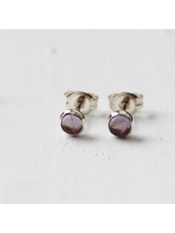 Lavender Amethyst 4mm Cabochon Fine Silver Studs,  Lavender Amethyst Earrings