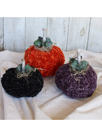 Set of 3 Velvet Hand Crocheted Pumpkins/ Halloween Pumpkins/ Home Décor